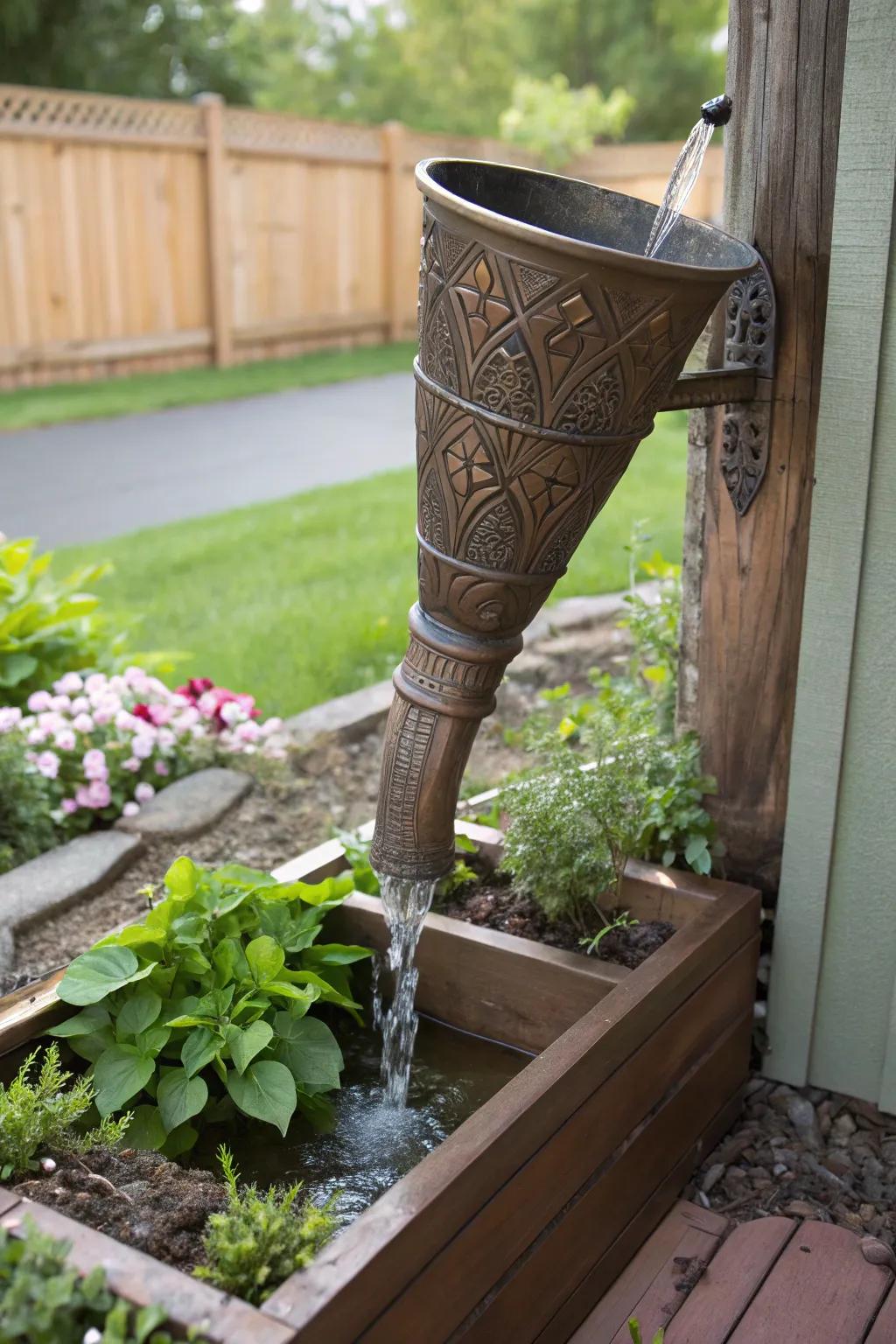 Ornamental basins blend style and utility for water direction.