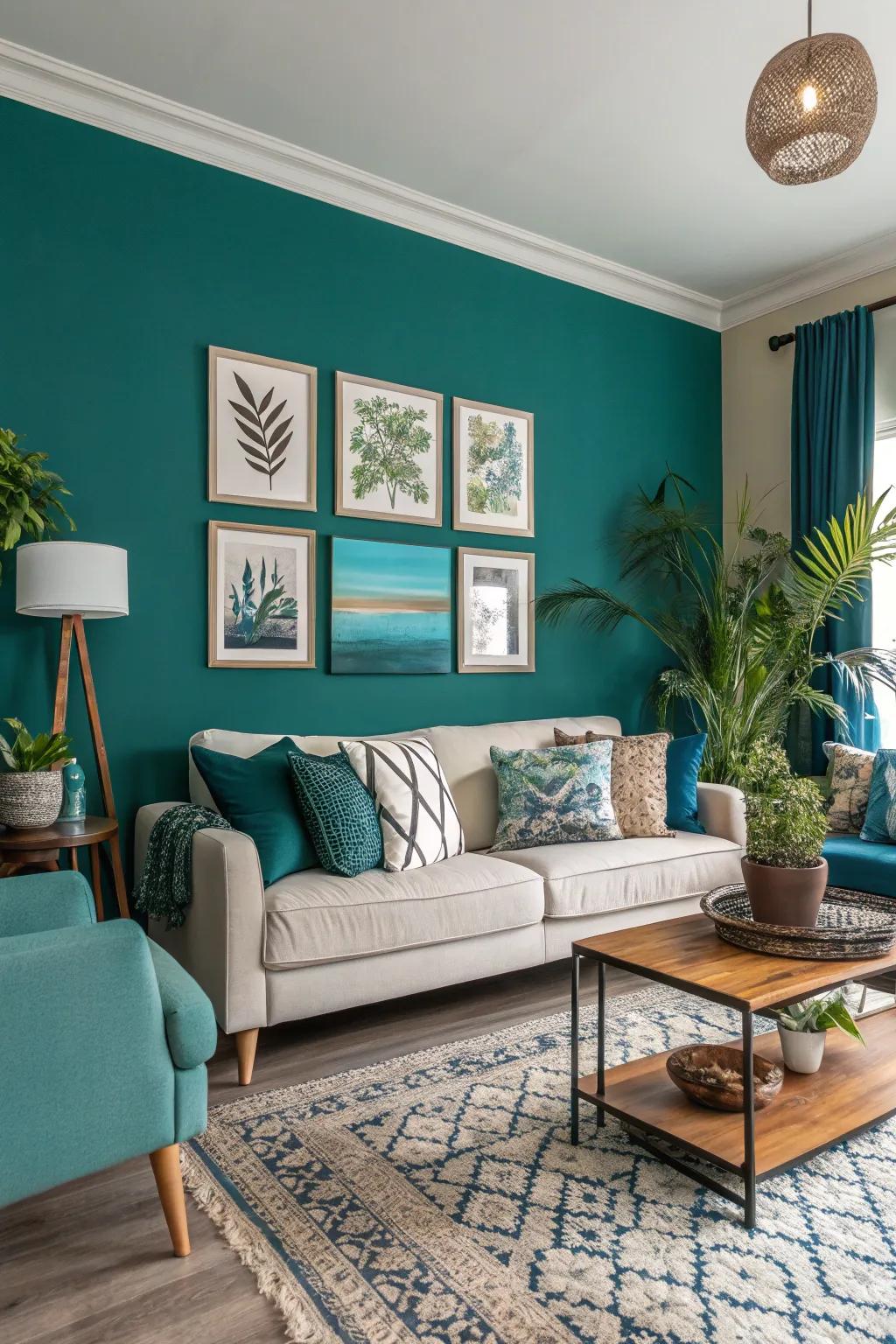 A vibrant room showcasing a bold accent color that enlivens the space.