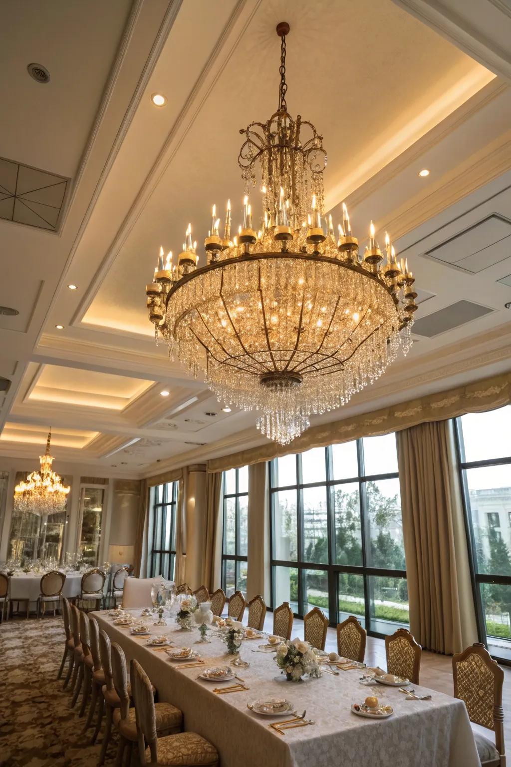 Make a bold statement with a large chandelier.