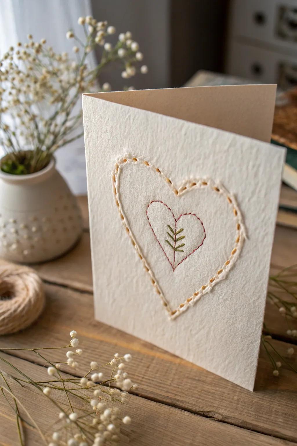 Crafting heartfelt moments through handmade elegance: an understated embroidered card that communicates volumes.