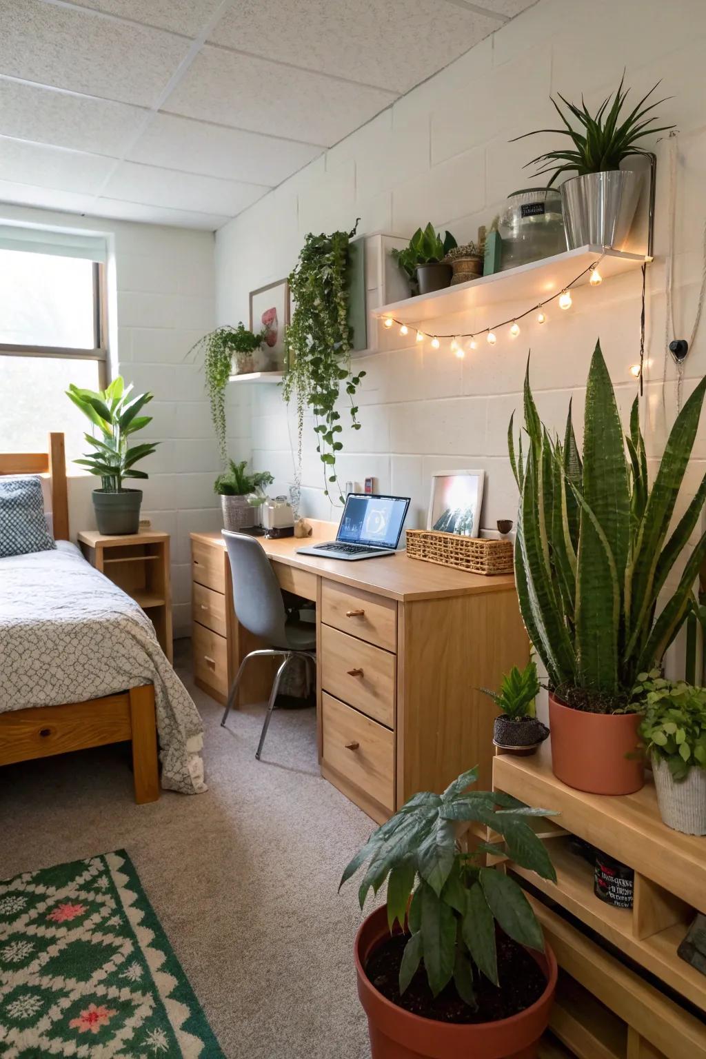 Indoor greenery brings a breath of fresh air and vibrancy to the dorm area.