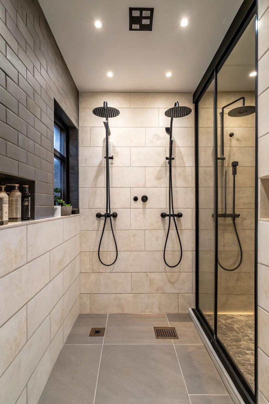 Make a strong point with different shapes in your double shower.
