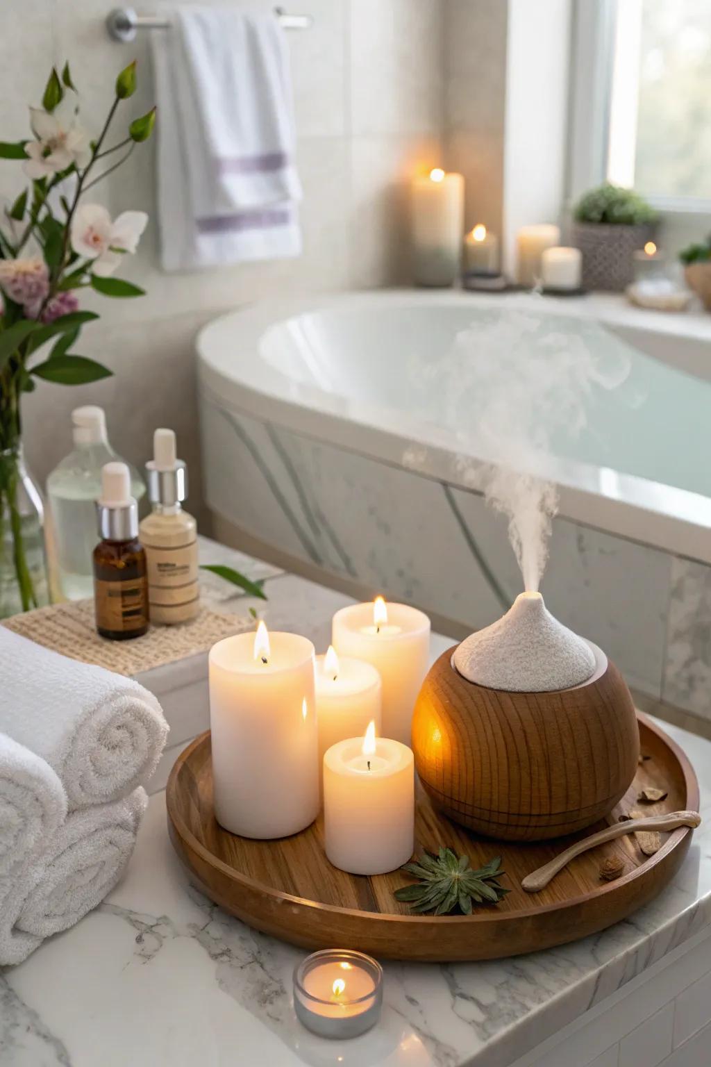 Aromatic elements add a calming scent, enhancing your spa-like retreat.