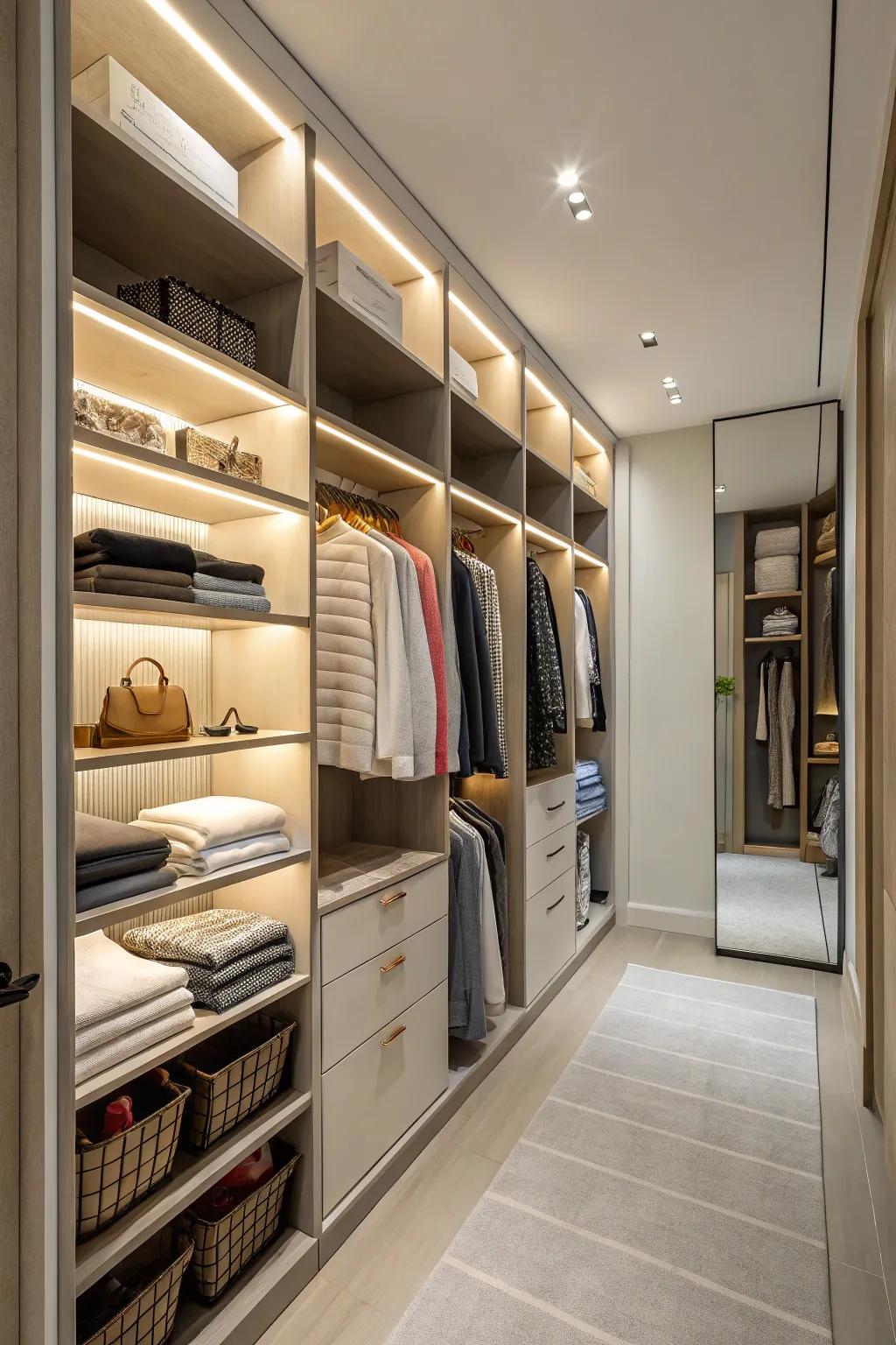 Vertical storage maximizes space and keeps essentials reachable.