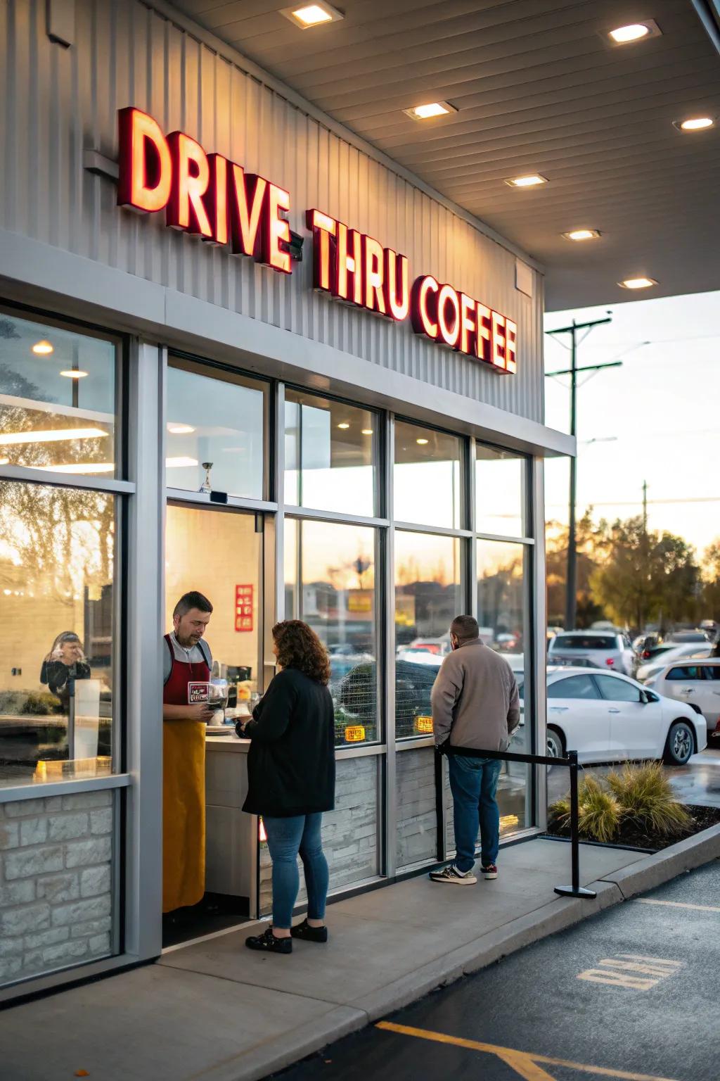 Drive-thru coffee shop featuring an inviting gateway that sets a warm tone.