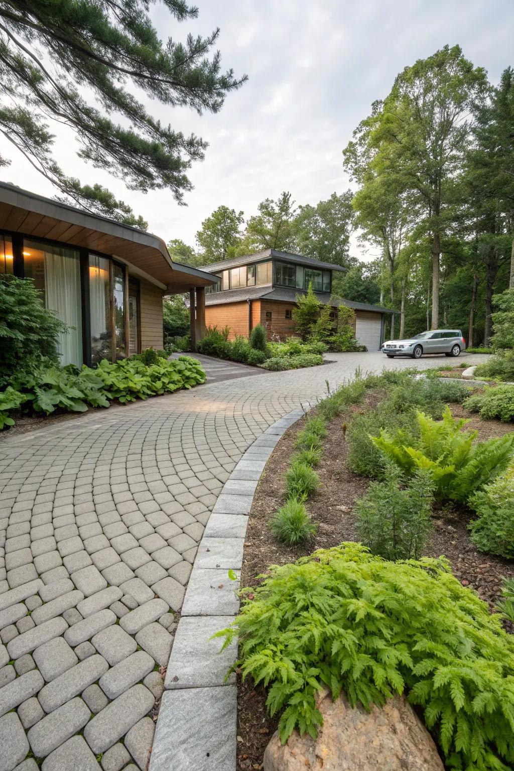 Porous tiles offer a sustainable and modern touch to this driveway.