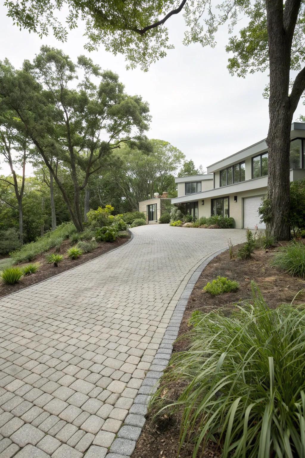 Environmentally conscious water-permeable pavers merging seamlessly with the surrounding nature.