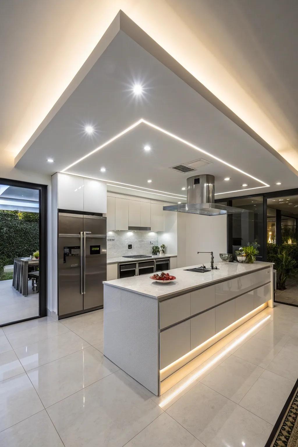 Seamlessly integrated lighting enhancing a contemporary cooking area.