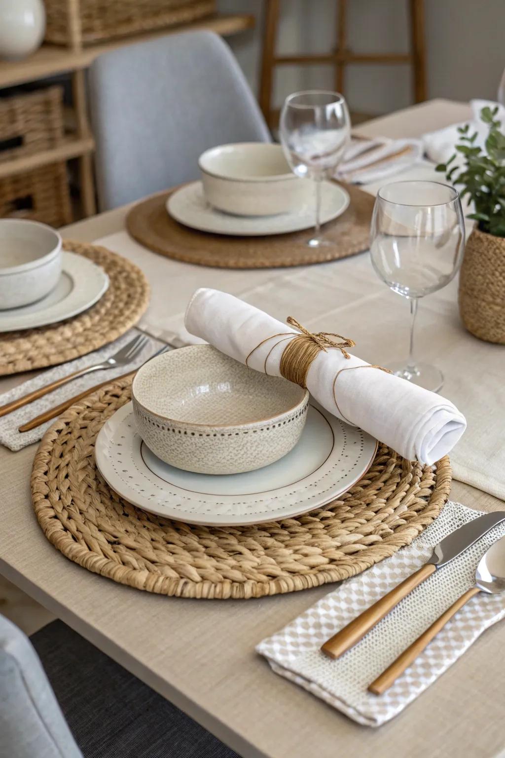 Layered textures introduce depth and intrigue to the Easter table design.