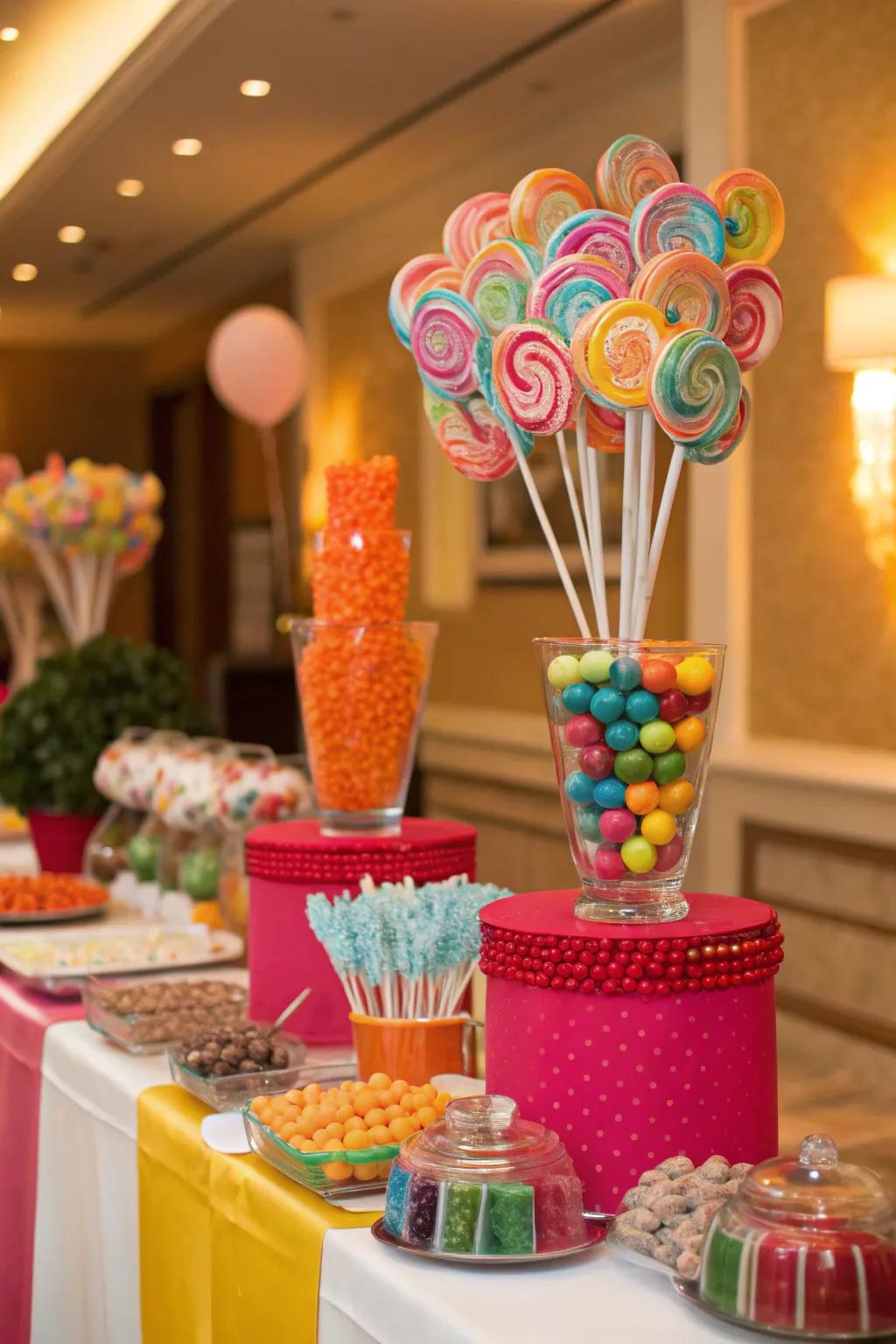 Handmade lollipop bouquets adding charm and sweetness.