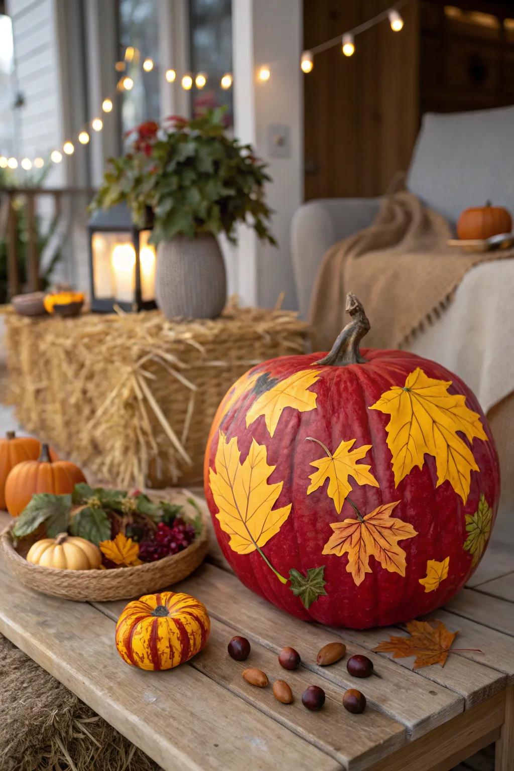 Frond patterns inspired by nature convey the warmth of autumn to your Halloween pumpkins.