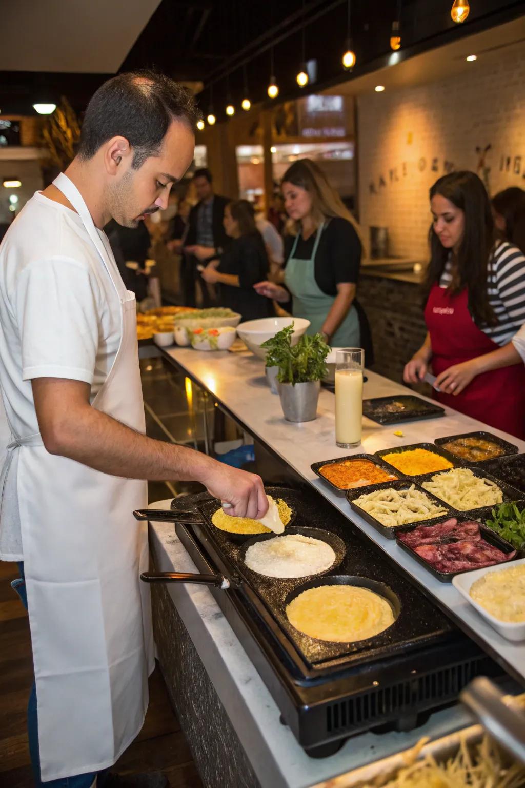 A hands-on omelet station that involves guests and takes care of various tastes.