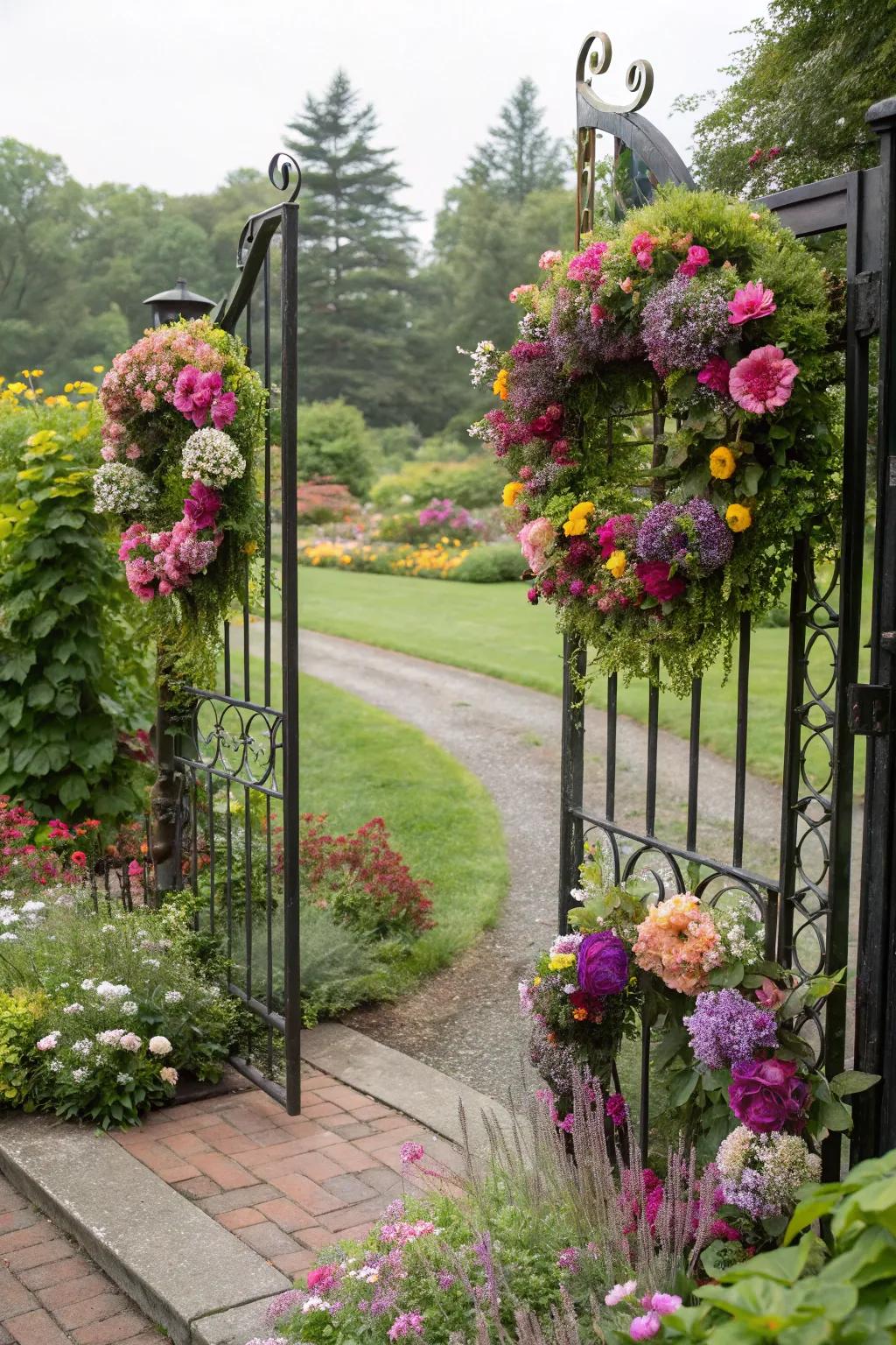 A welcoming gesture with floral adornments.