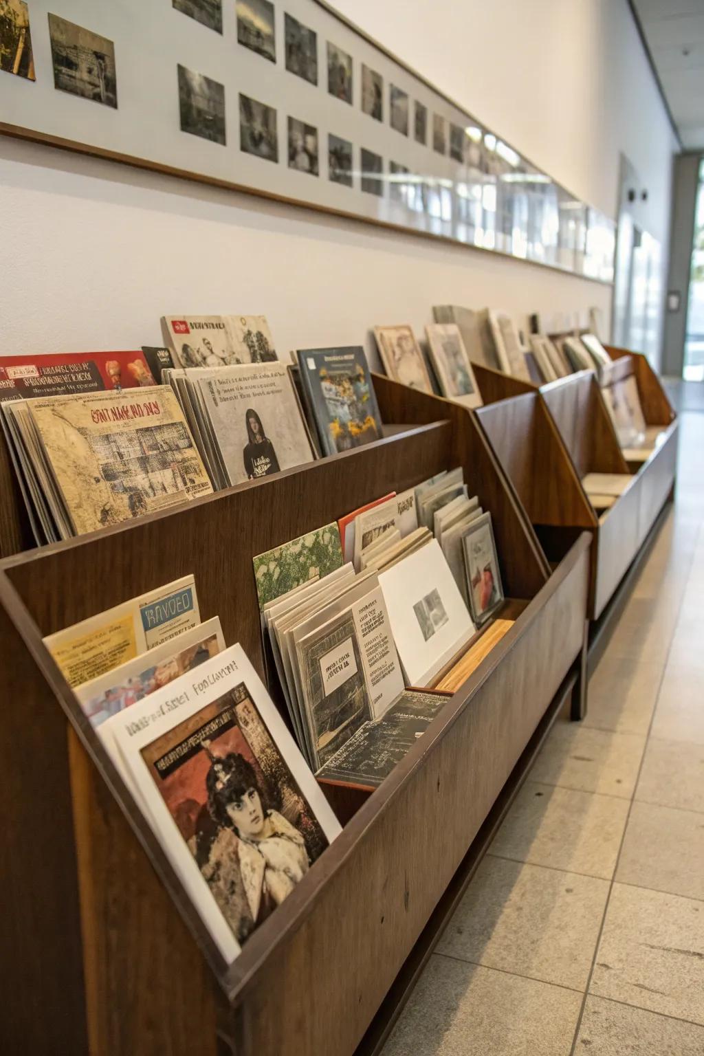 Periodical holders keep larger items arranged.