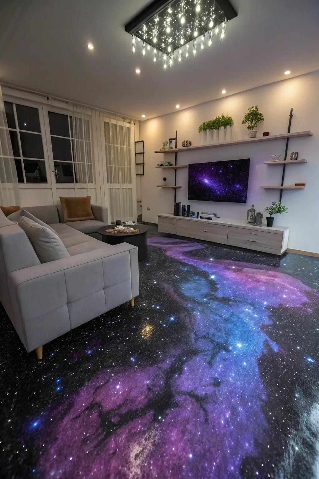 Traverse the universe via galaxy-stimulated epoxy flooring layouts.