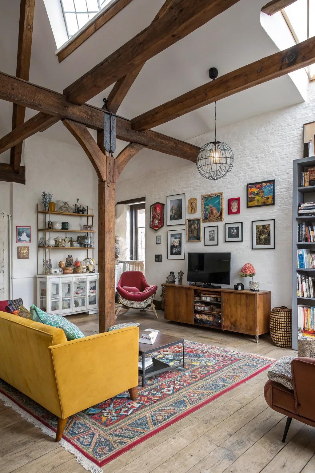 Diverse charm through varied rafter aesthetics.