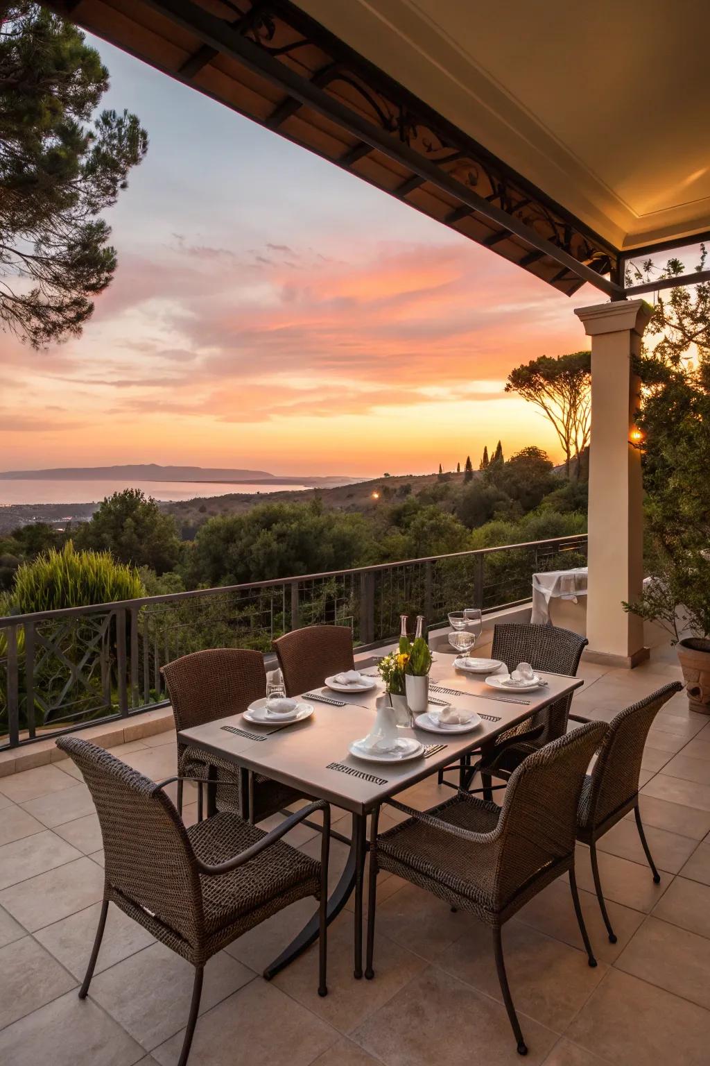 Dine in elegance with a designated area for repasts on your patio.