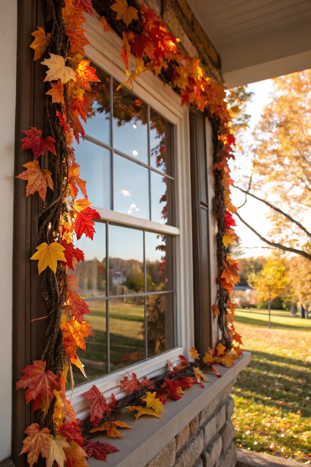 Window with seasonal autumn decorations