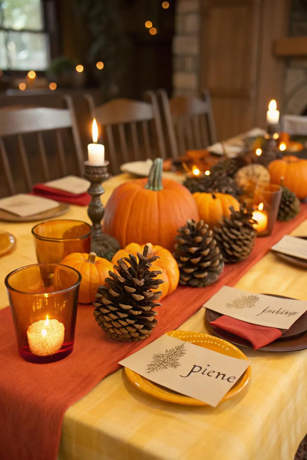 Themed spot identifiers add a personal and thoughtful accent to the table.