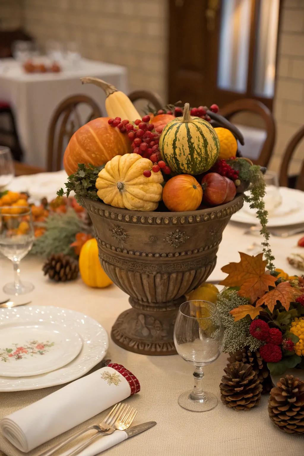 Plentiful harvest in a fall container.