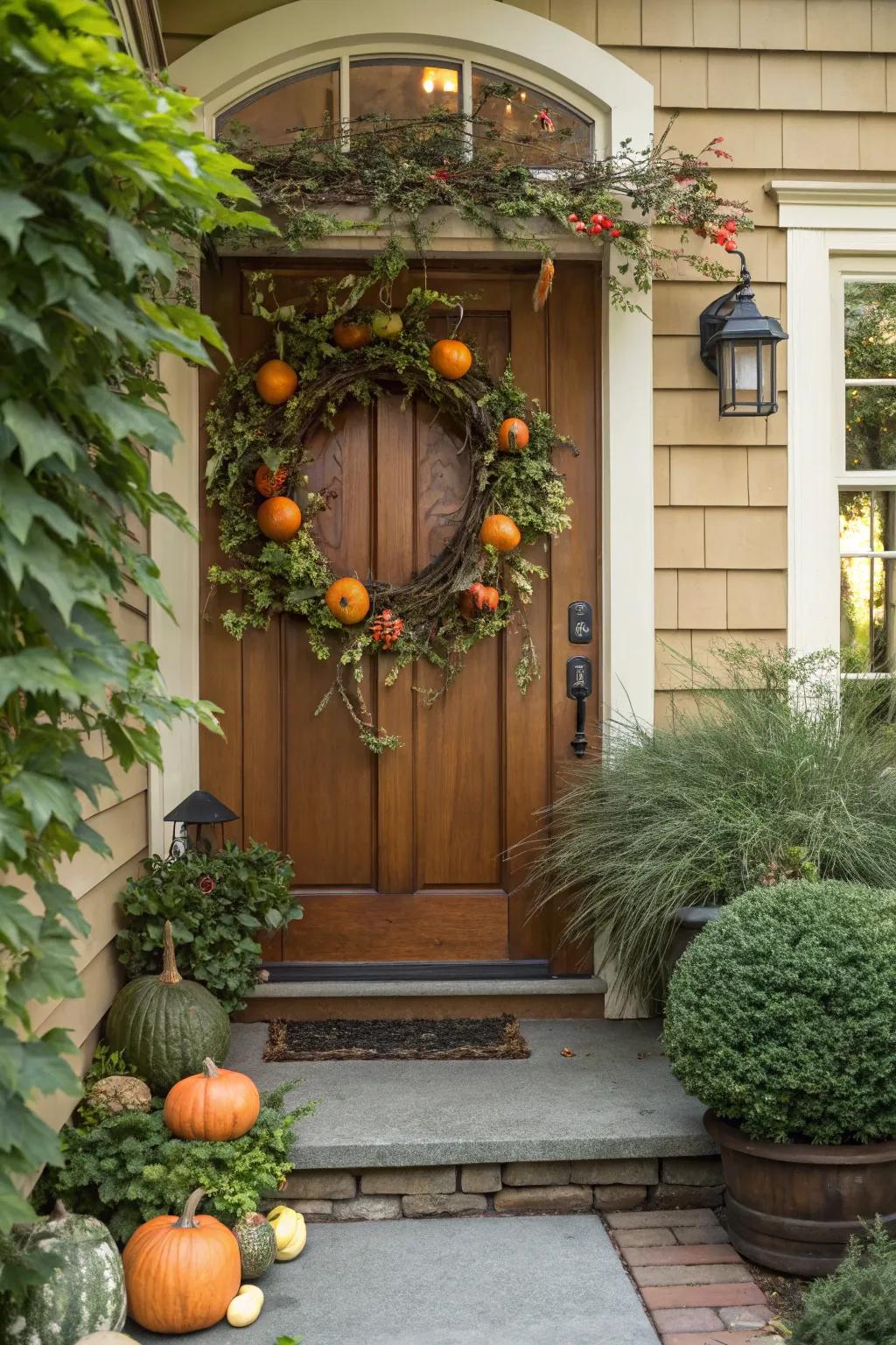 Gourds and woodland vines fashion a cozy, textured wreath.