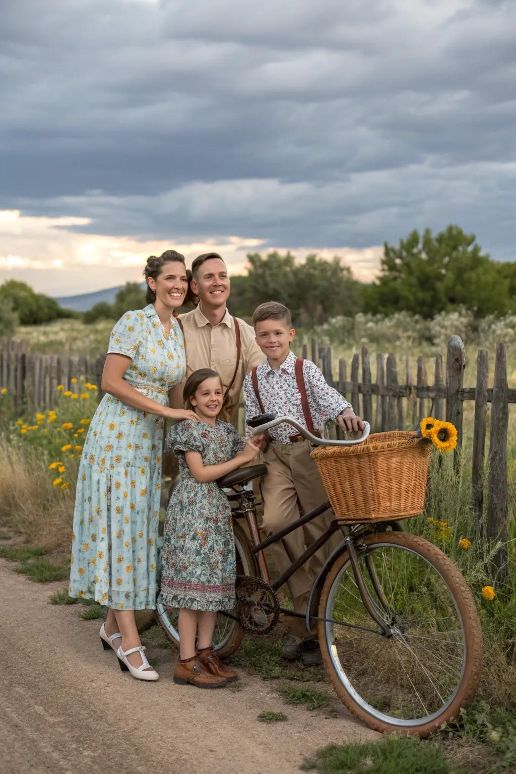 A charming family photograph with a vintage flair that evokes the warmth of the past.