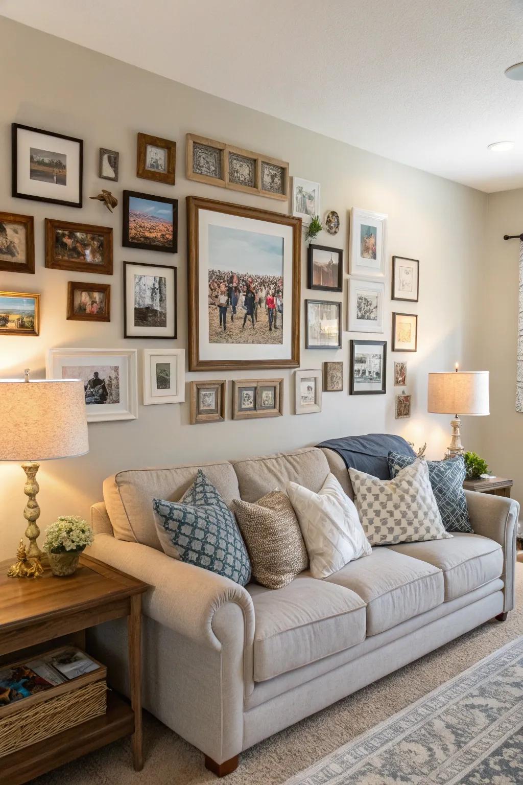 Eclectic mixtures add character to family walls.