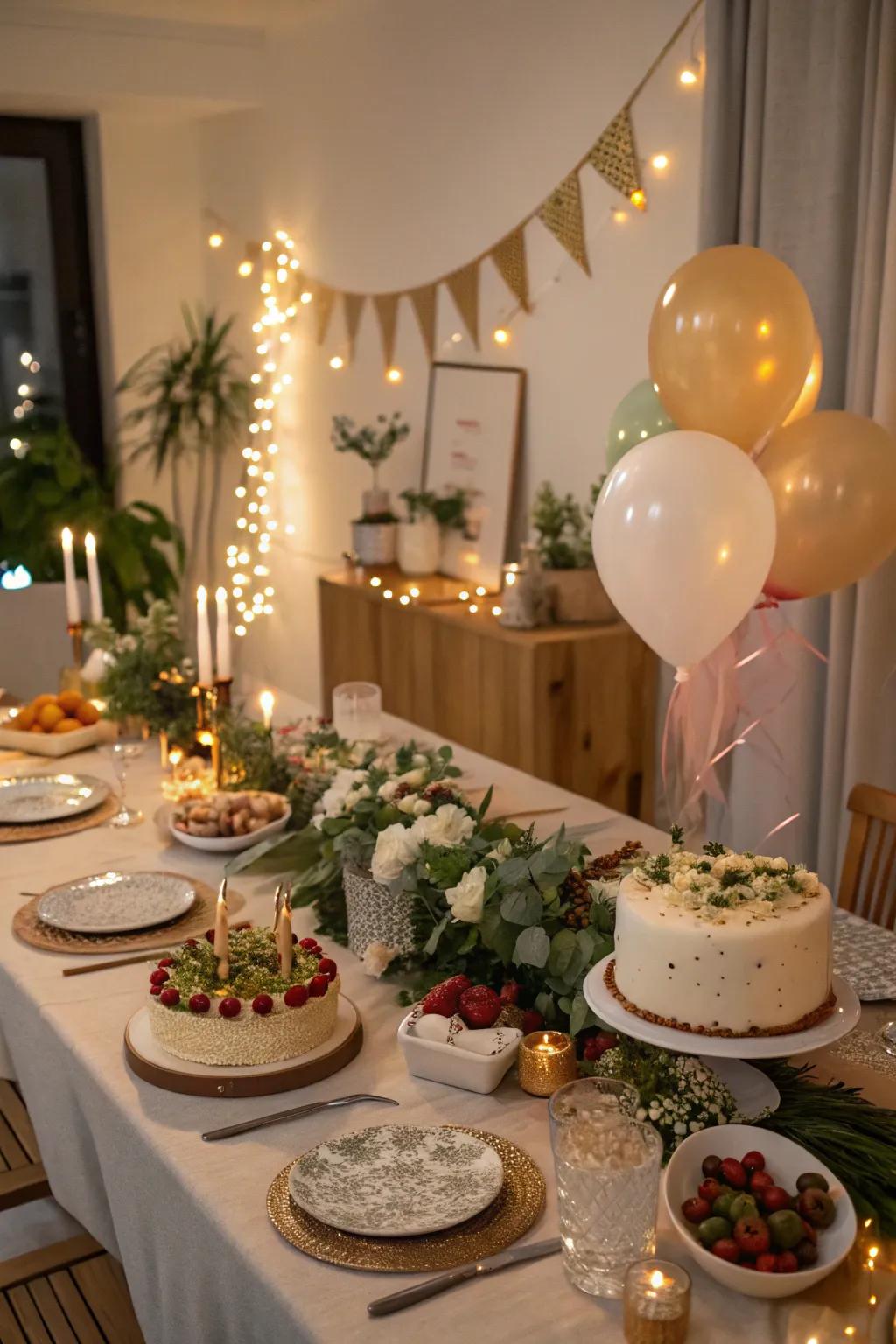 Themed ornaments introduce a distinctive touch to the dinner table.