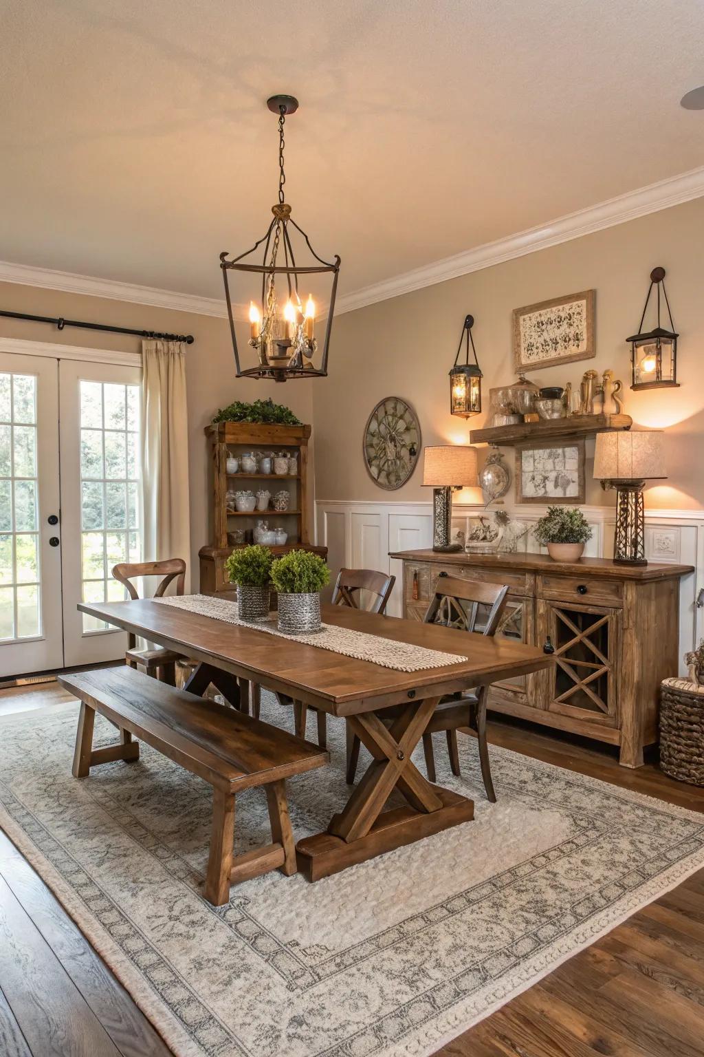 A subdued color palette fashions a serene and inviting atmosphere in this dining space.