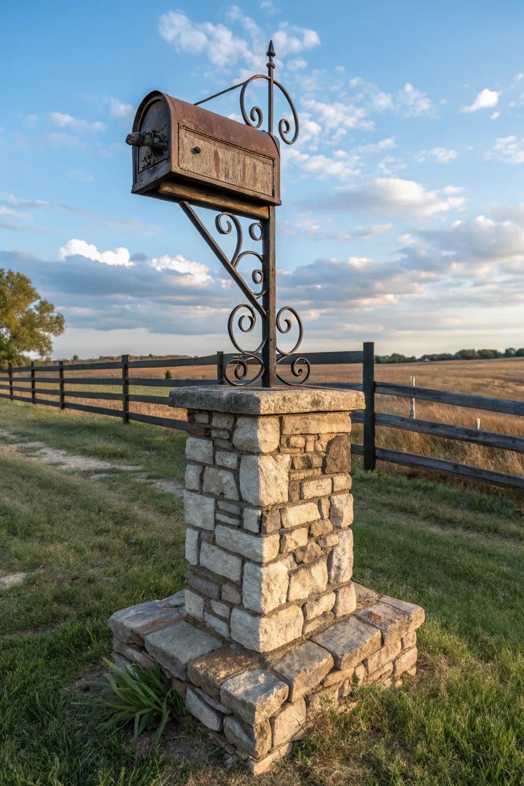 The perfect blend of stone and metal creates a rustic yet enduring mailbox.