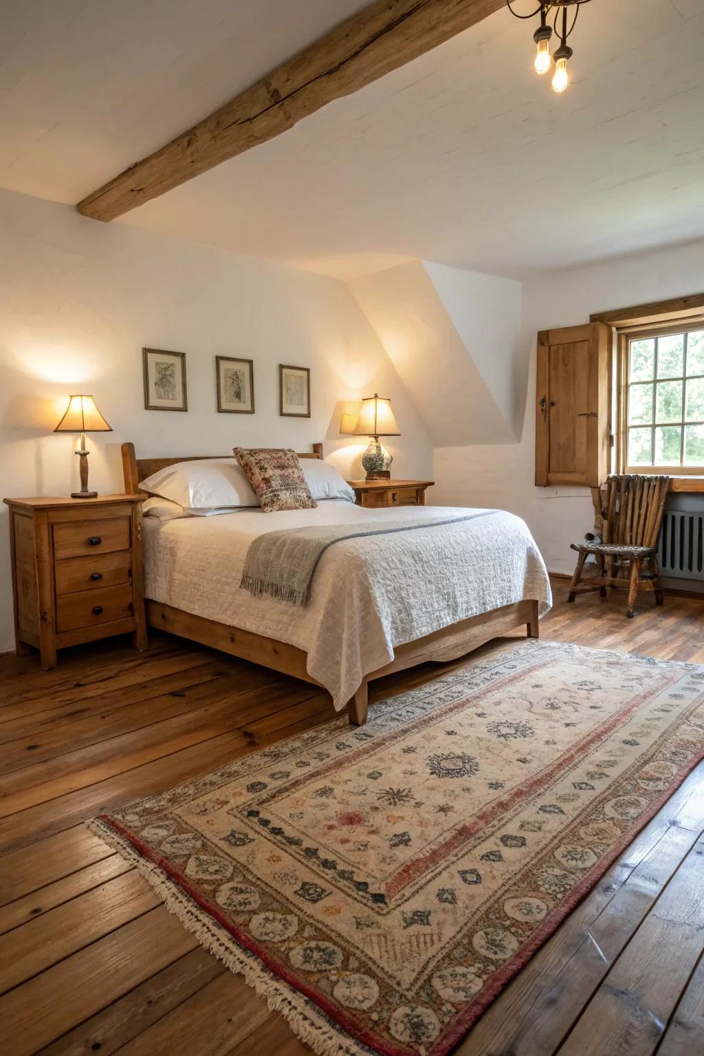 A snug rug provides warmth and style to the floor area.