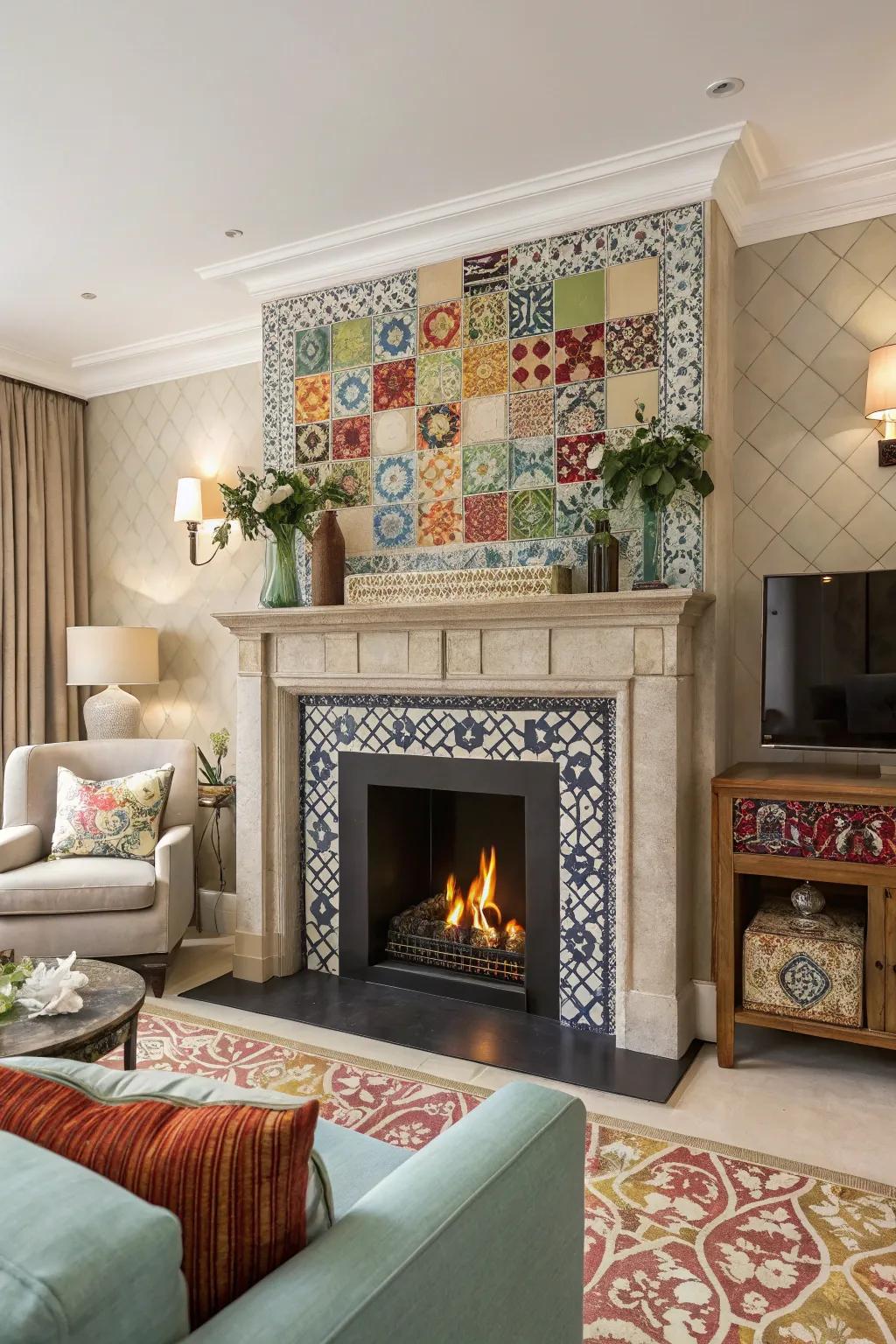 A show fireplace that looks cool with tiles.