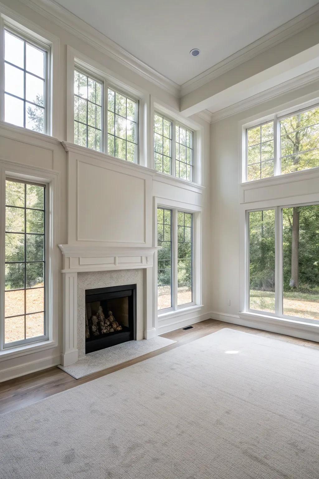 Defined lines and minimal decoration emphasize the beauty of the outdoor view.