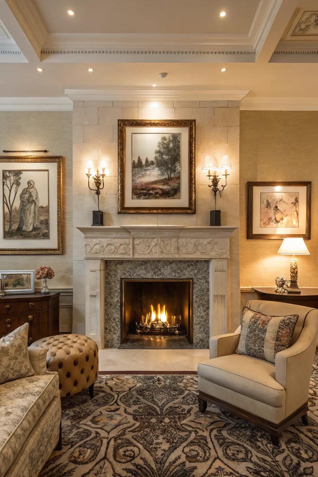Artwork encloses your fireplace and enhances its visual appeal.