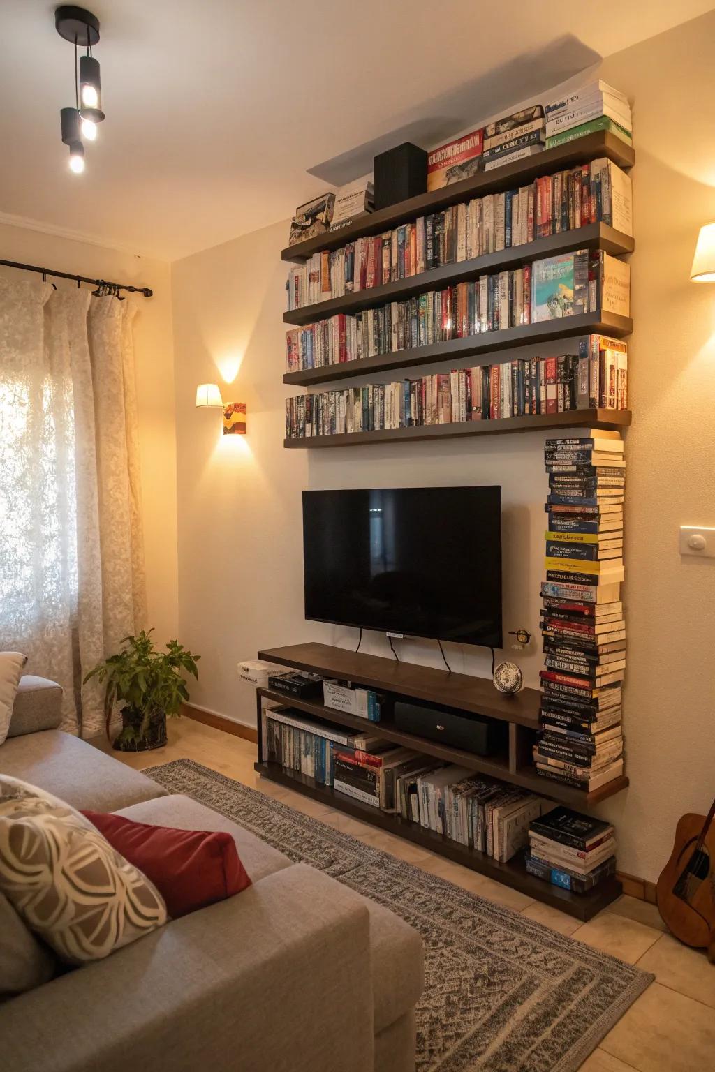 Use vertical space with stacked shelves.