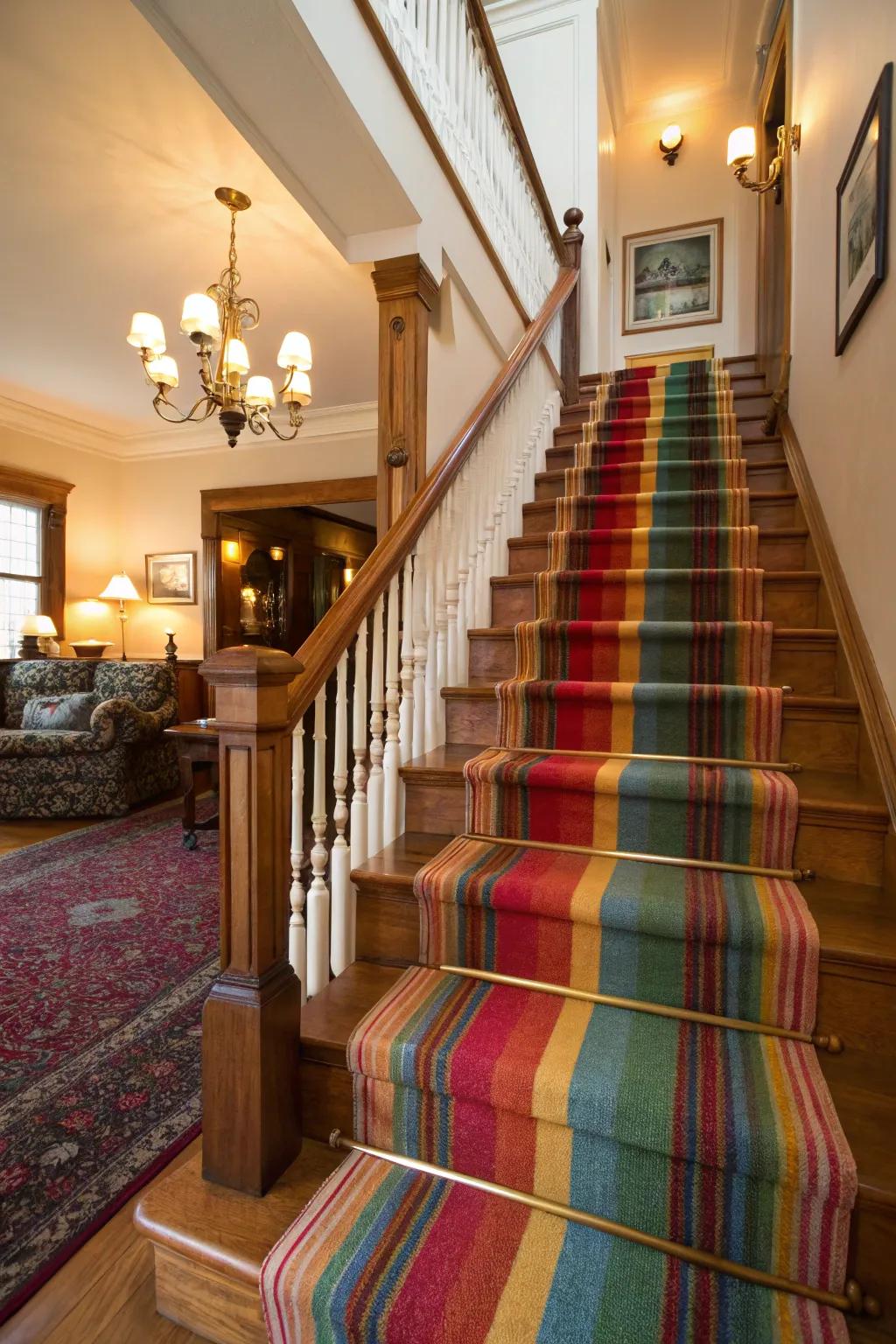 Carpet strips add a fashionable and comfortable touch to your staircase.