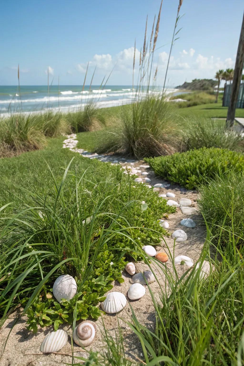 Capture the feel of the seaside by using a coastal-themed landscape.