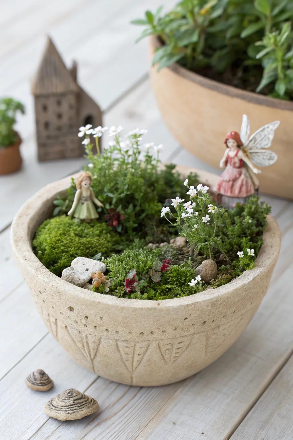 Enchant your senses with a whimsical diminutive enchanted garden, impeccable for infusing a hint of magic into any area.