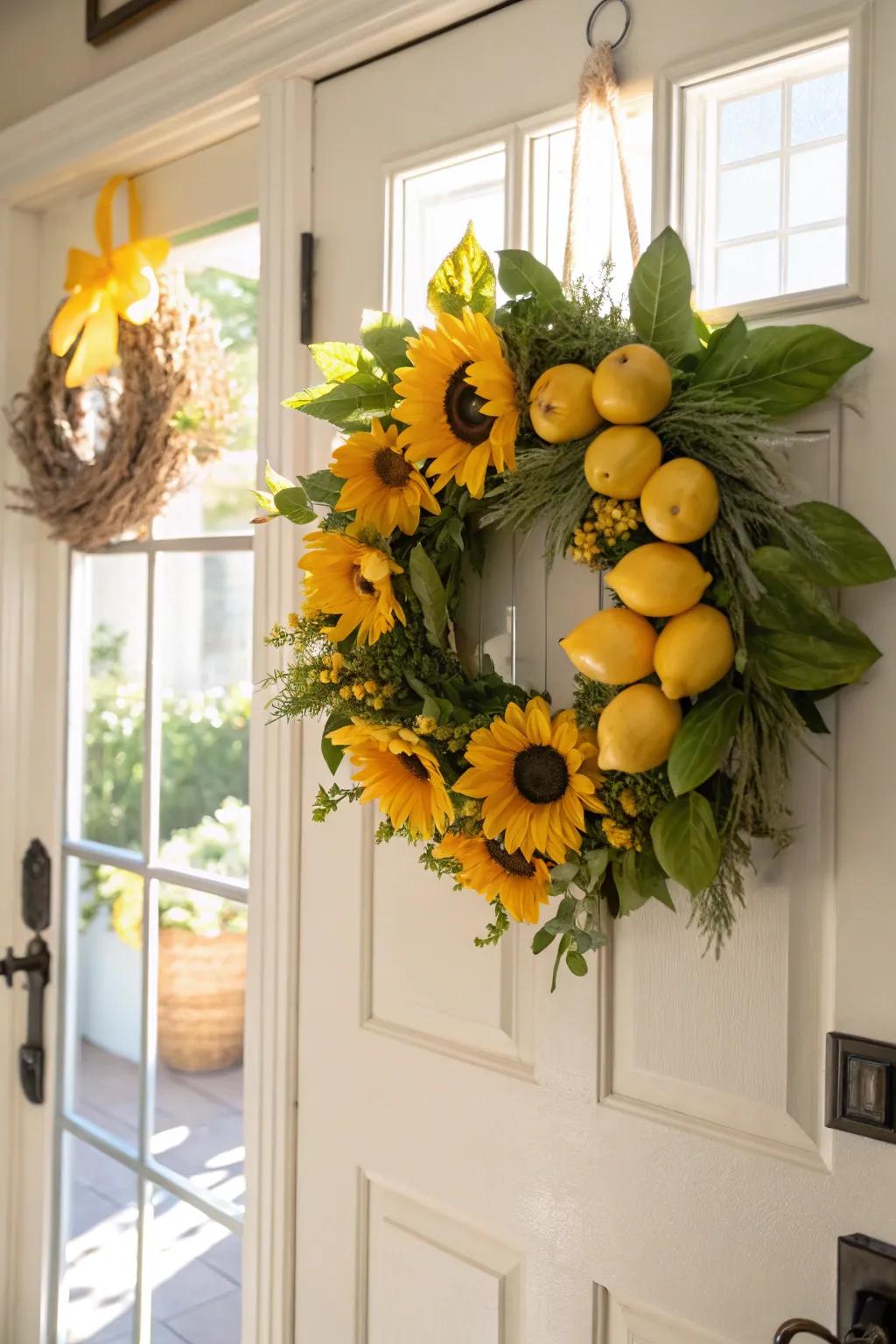 Introduce sunshine indoors using a citrus-themed door piece.