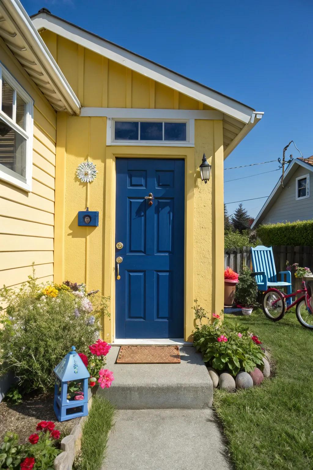 Whimsical contrasting hues for a cheerful and unique entrance.