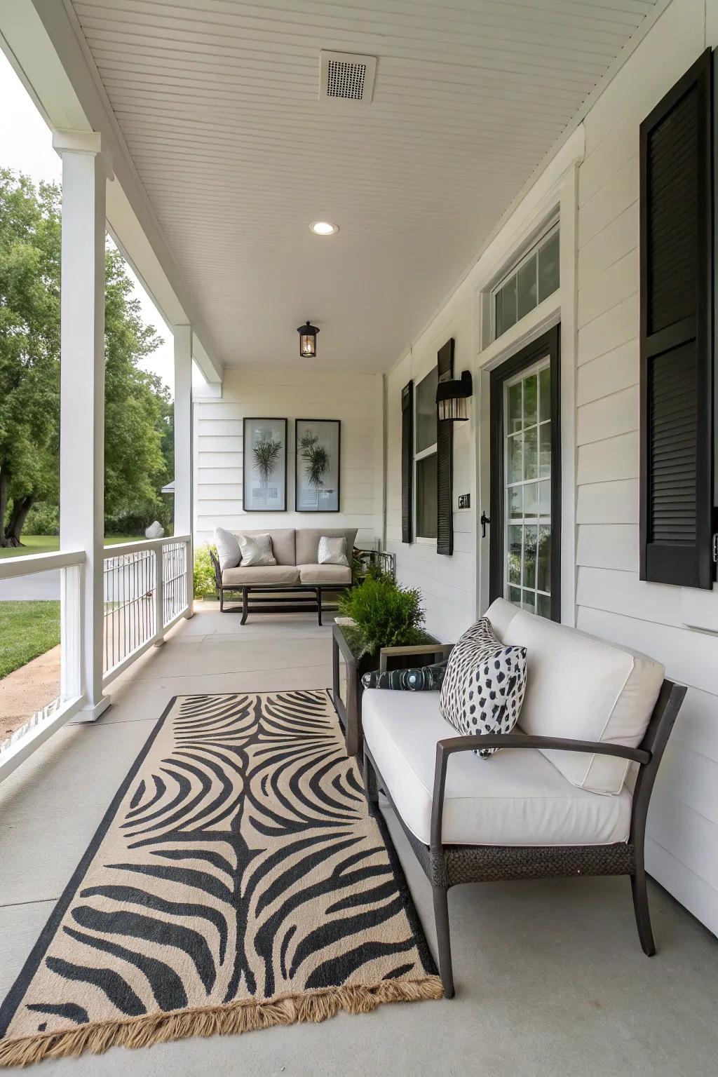 Animal prints add a playful element to porch decor.