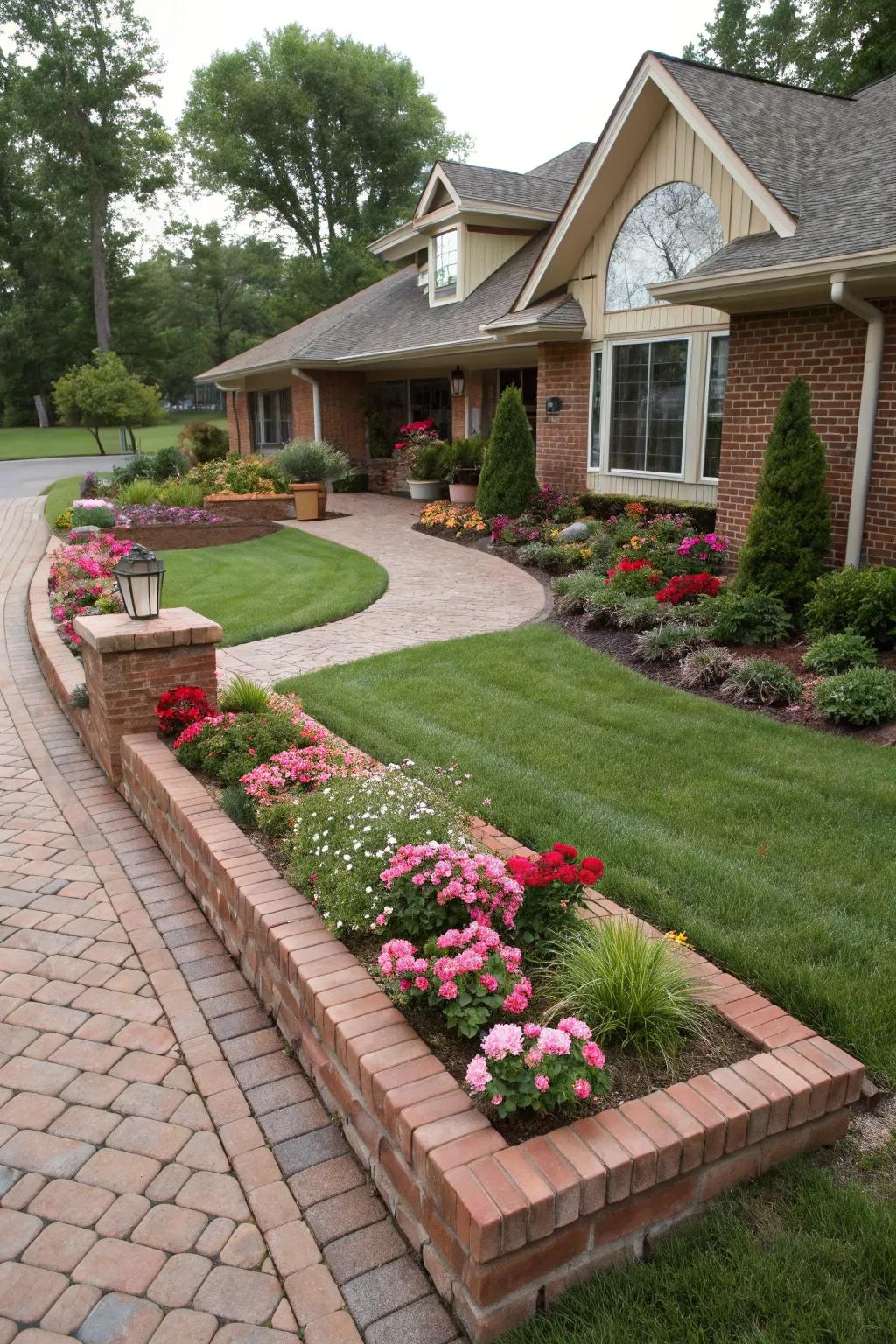 Brick bordering maintains a structured garden aesthetic.