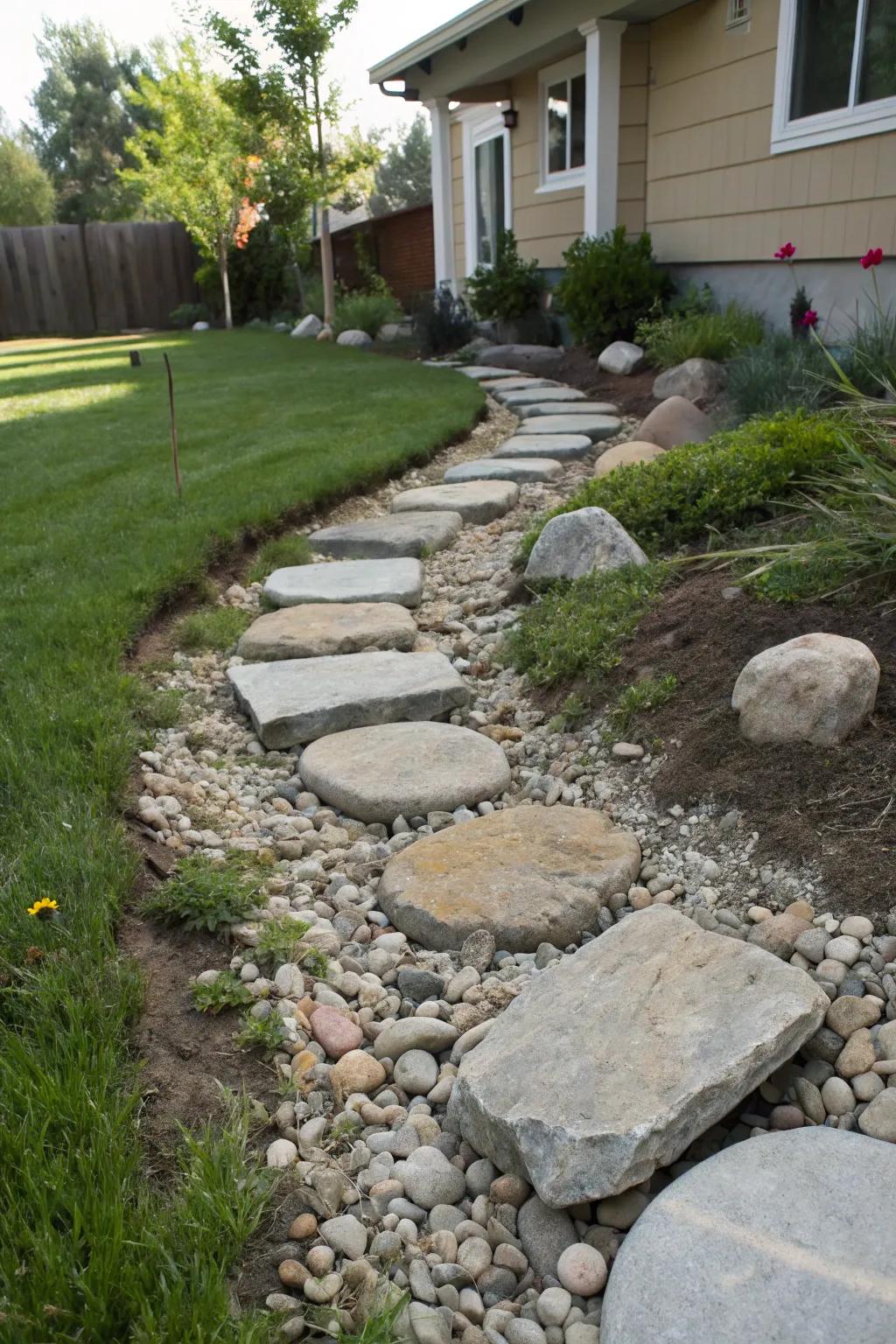 Stepping stones offer a useful and lively crossing over your streambed.