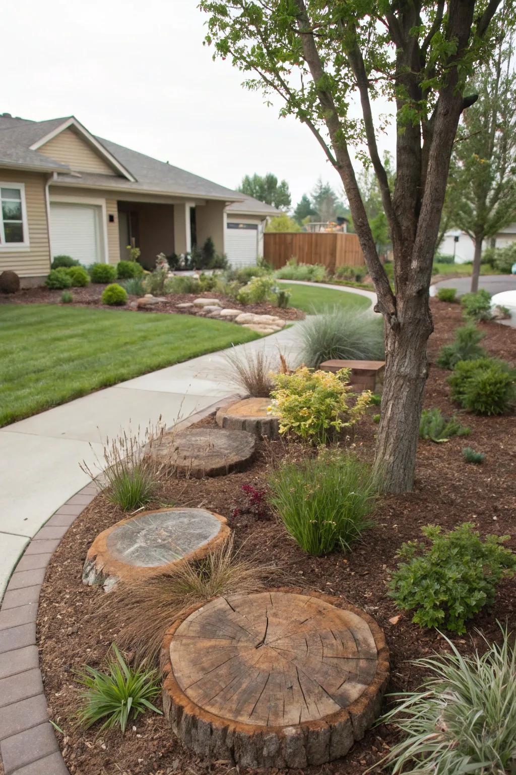 Mulched tree rings provide style and utility.
