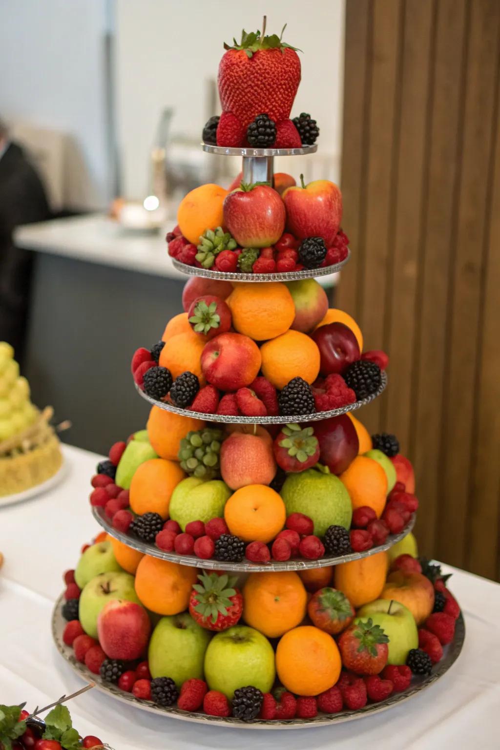 A celebratory fruit pinnacle that adds elevation and spectacle to any event.