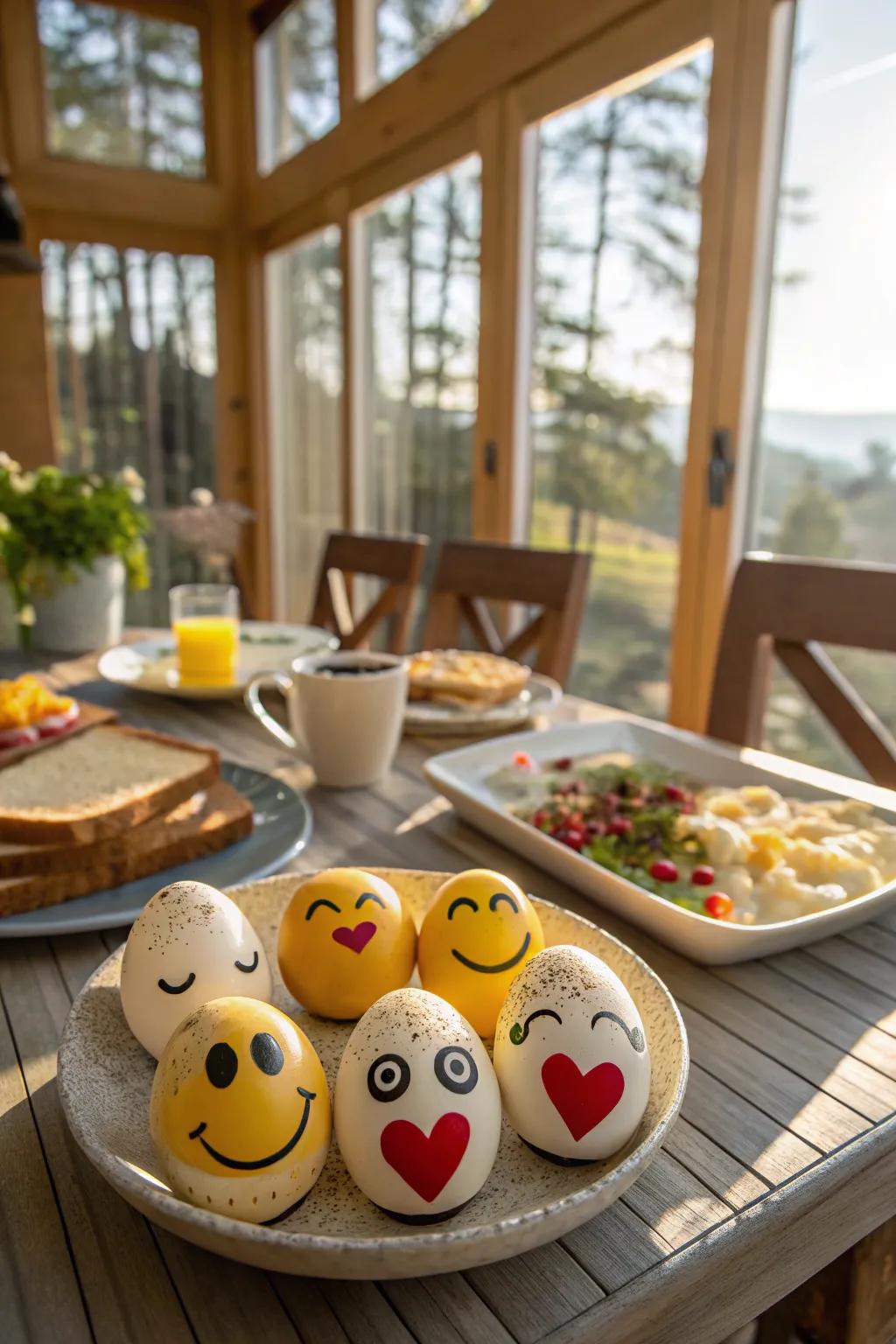 Emoticon eggs spreading a grin to everyone's visage.
