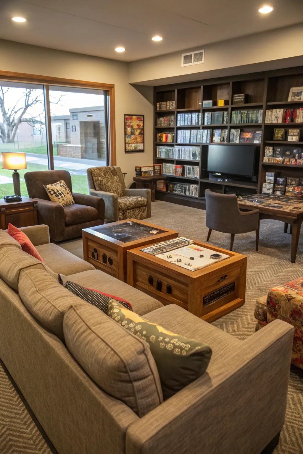 Lounge seating adds coziness to your gaming area.