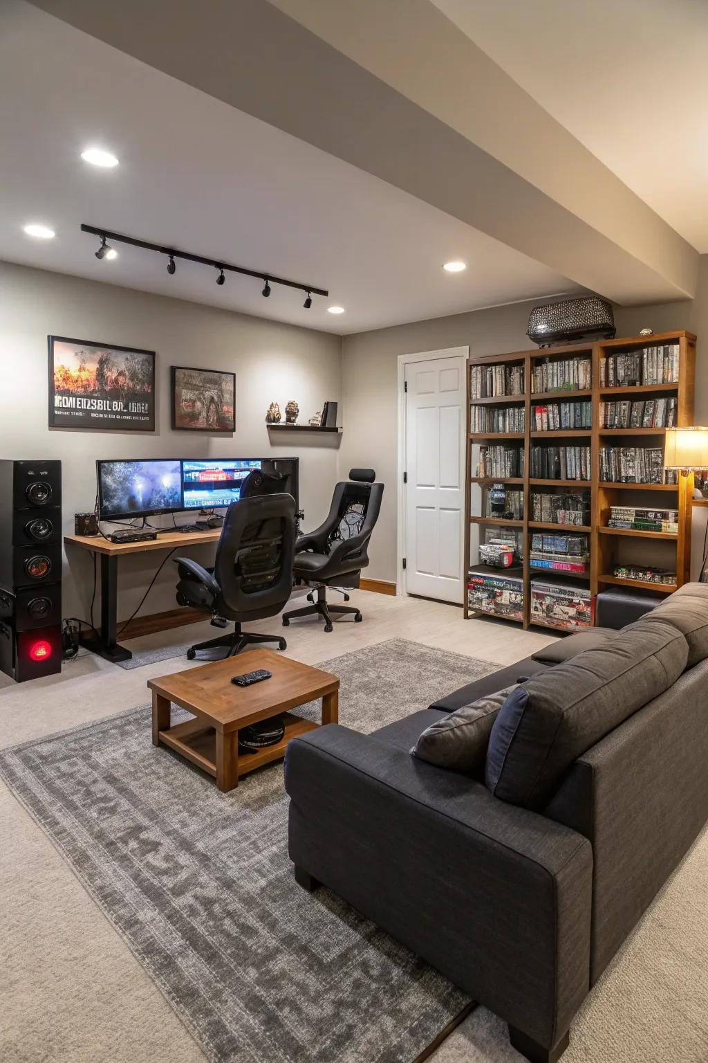 An expansive arrangement allows for both gaming and social interactions.