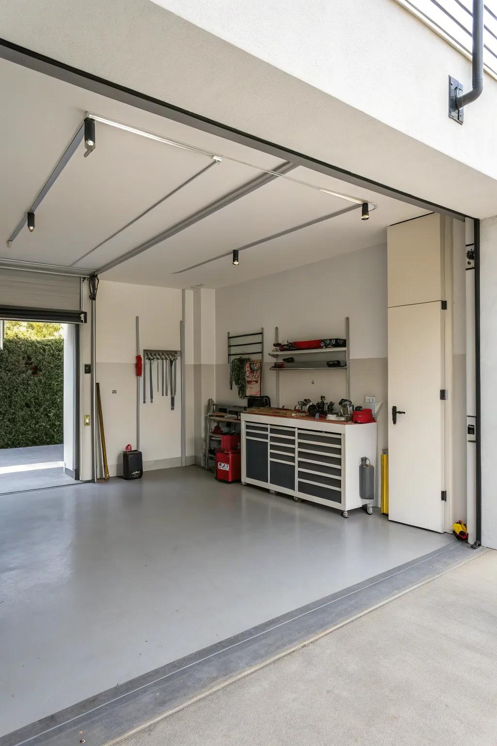 A minimalist garage design for a clutter-free and peaceful space.
