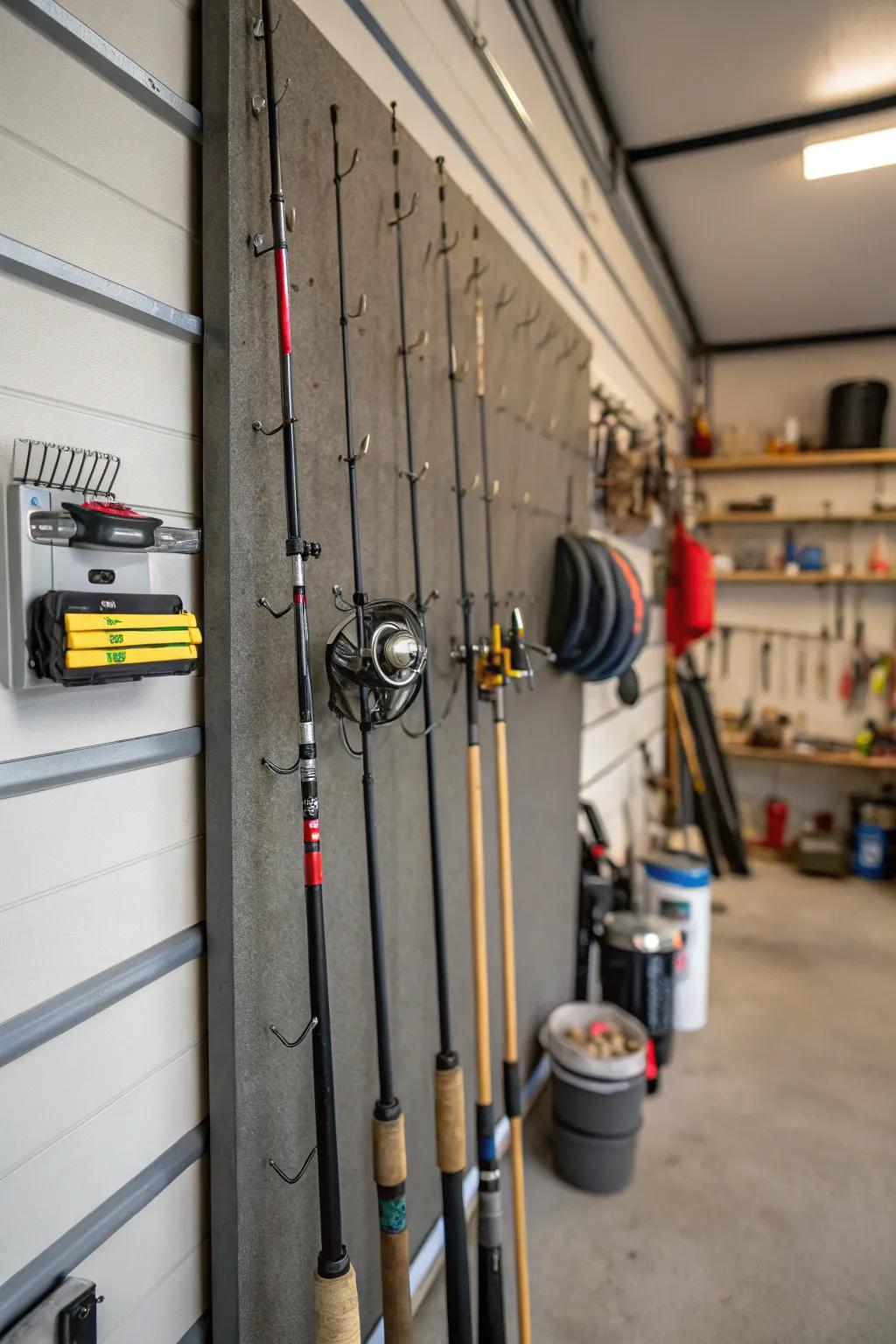 Magnetic strips provide an innovative way to store small metal fishing tools.